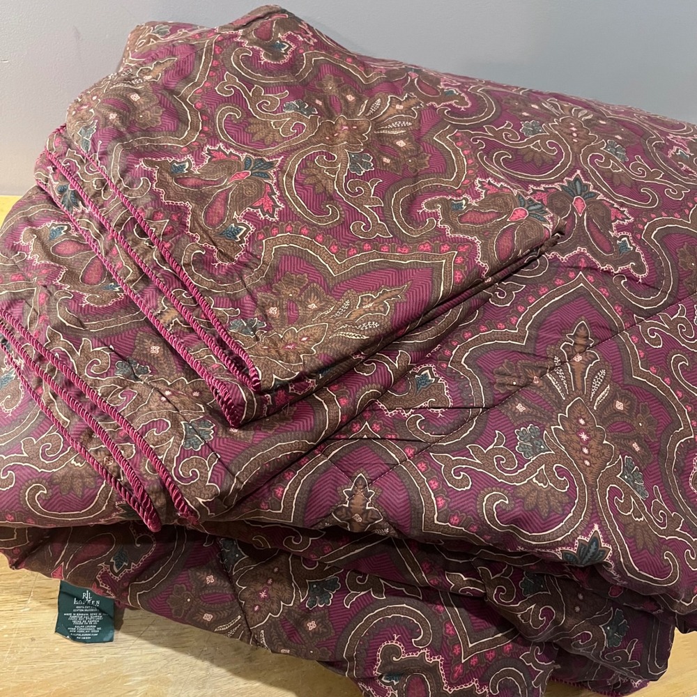 Vtg Ralph Lauren Abenhall Paisley Full Queen Comforter Set 2 Shams Burgundy Boho